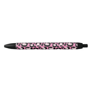 Stylo Noir Empreinte de léopard rose
