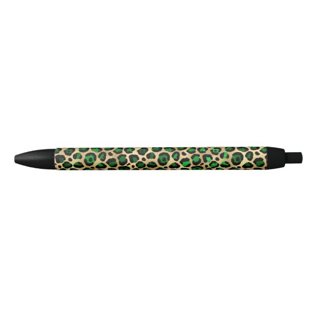 Stylo Noir Empreinte de léopard vert et or (Devant)