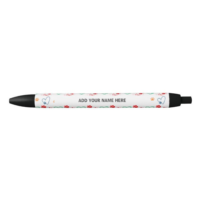 Stylo Noir Empreintes de pattes de CHIENS mignons et COEURS A (Devant)