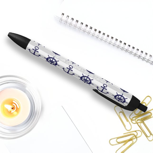 Stylo Noir Encre nautique personnalisée avec ancre et roue de (Créateur téléchargé)
