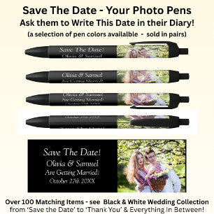 Stylo Noir Enregistrez la date + Photo, Noir & Blanc avec Inf