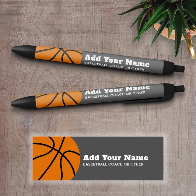Stylo Noir Enseignant de basket-ball ou d'éducation physique (Personalized Writing Pens - add your name, monogram or other text)