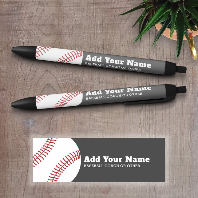 Stylo Noir Entraîneur ou enseignant de baseball - Dessin mode (Personalized Writing Pens - add your name, monogram or other text)