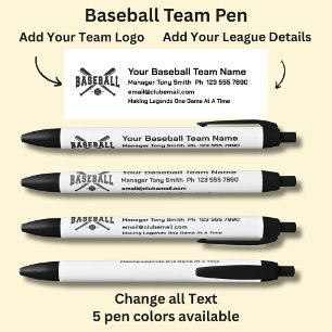 Stylo Noir Équipe de baseball - Ajoutez vos propres détails &