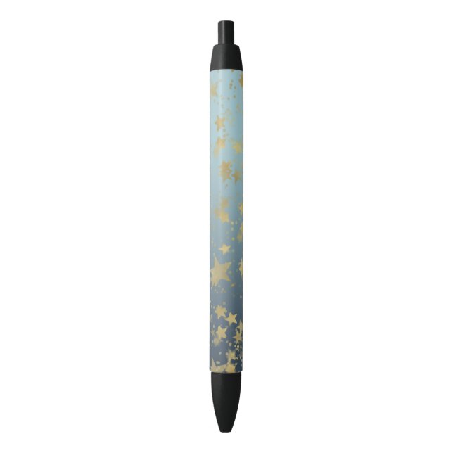 Stylo Noir Étoiles Aqua Blue Gold Ombre (devant Vertical)