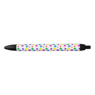 Stylo Noir Étoiles colorées par arc-en-ciel