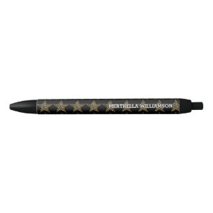 Stylo Noir Étoiles d'or personnalisées sur noir