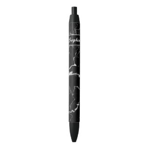 Stylo Noir Faux Black Marble Texture Look Avec Nom Personnali