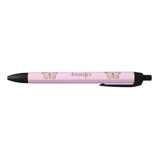 Stylo Noir Faux Gold Foil Look Papillon sur Lavender Purple (Bas)