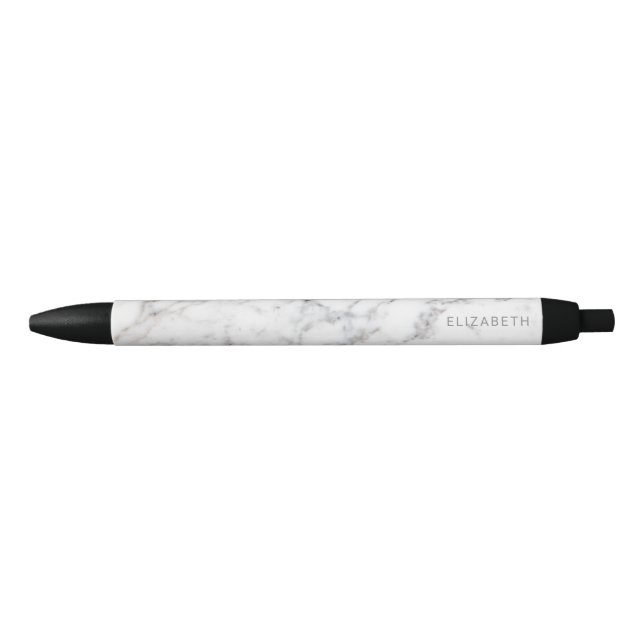 Stylo Noir Faux Marbre blanc Texture Apparence et nom personn (Devant)