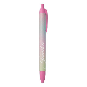Stylo Noir Faux Pailleté Rose Pastel Arc-en-ciel Monogrammé