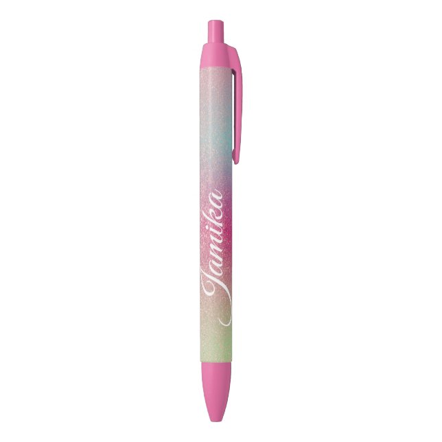 Stylo Noir Faux Parties scintillant rose arc-en-ciel Monogram (Bas (Vertical))