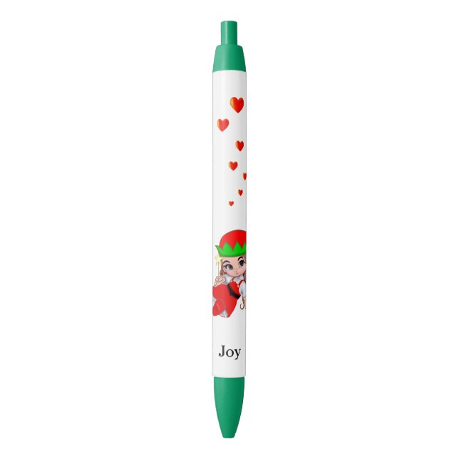 Stylo Noir Fée mignonne avec coeur d'amour sur arrière - plan (devant Vertical)