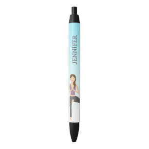 Stylo Noir Femme de yoga en posture d'arbre et nom personnali