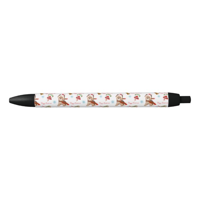 Stylo Noir Fête de Noël avec Yorkie Motif (Devant)