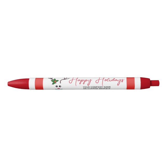 Stylo Noir Fêtes de Noël d'entreprise Rouge Customisé (Devant)