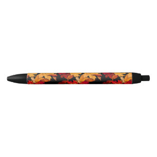 Stylo Noir Feuille d'automne dans le brun jaune orange rouge