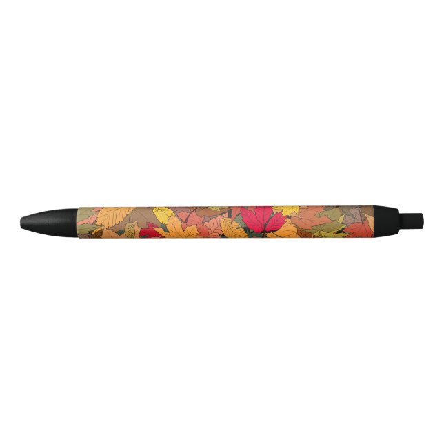 Stylo Noir Feuilles d'automne colorées (Devant)