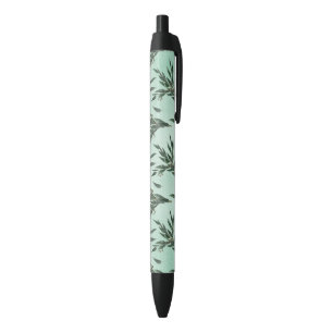 Stylo Noir Feuilles de eucalyptus Branches Paillettes dorées