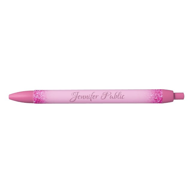 Stylo Noir Fille Parties scintillant rose brillant Nom de scr (Devant)