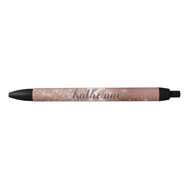 Stylo Noir Fille Rose Gold Glam Diamond Sparkle Monogramme No (Devant)