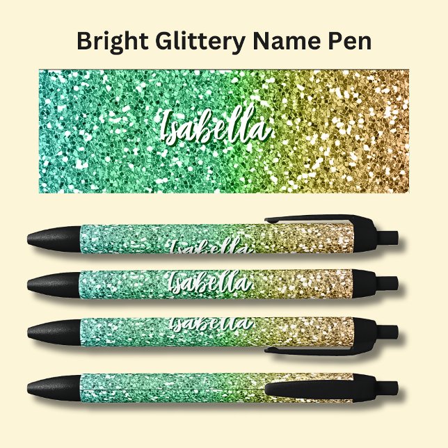 Stylo Noir Filles Nom Bright Green Gold Parties scintillant E (Créateur téléchargé)
