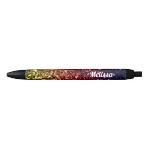 Stylo Noir Flammes de parties scintillant arc-en-ciel Personn