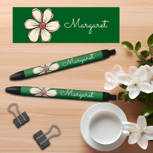 Stylo Noir Fleur de gribouillis sucrée colorée nom personnali