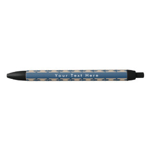 Stylo Noir Fleur de Lis Motif, Français, Royal, Bleu marine