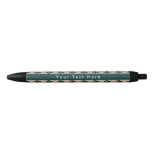 Stylo Noir Fleur de Lis Motif, Français, Royal, Vert