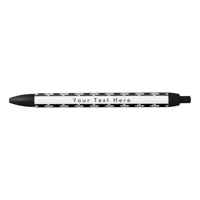Stylo Noir Fleur de Lis Motif, française, royale, blanche (Devant)