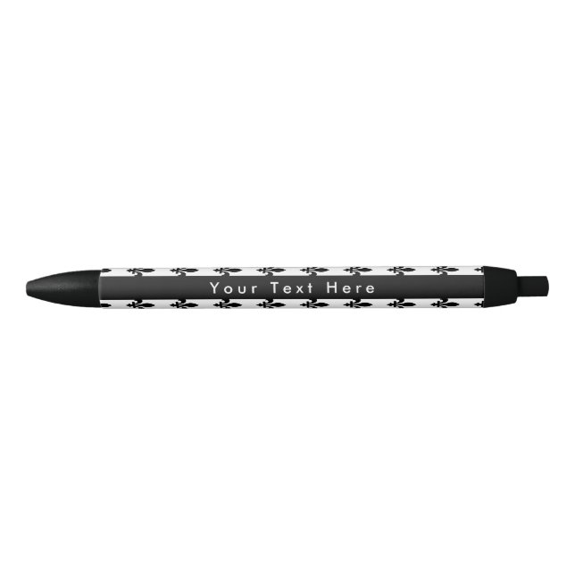 Stylo Noir Fleur de Lis Motif, française, royale, noire (Devant)