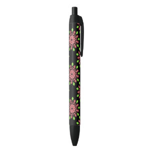 Stylo Noir Fleur de néon rouge et vert
