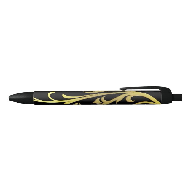 Stylo Noir Fleur Or Abstraite de luxe Faux (Haut)