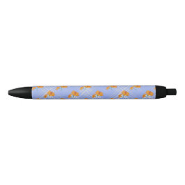 Stylo Noir Fleur orange mignonne sans soudure sur bleu plaid