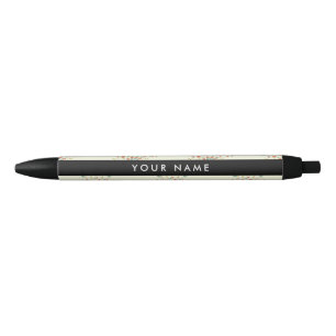 Stylo Noir Fleurs bleues et rouges, noires, votre nom