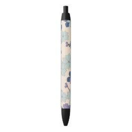 Stylo Noir Fleurs Bleues, Fleurs Violettes, Motif Floral