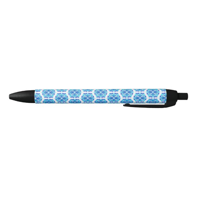 Stylo Noir Fleurs Bleues, Motif De Fleurs, Modèle Floral (Bas)