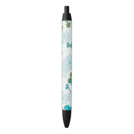 Stylo Noir Fleurs Bleues, Motif Floral, Motif De Fleurs