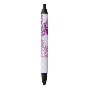 Stylo Noir Fleurs Dahlia, Motif De Fleurs, Dahlia Violet