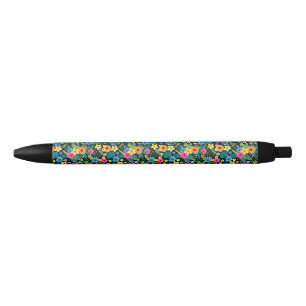 Stylo Noir Fleurs Ditsy Vibrantes Motif Floral Design-43785