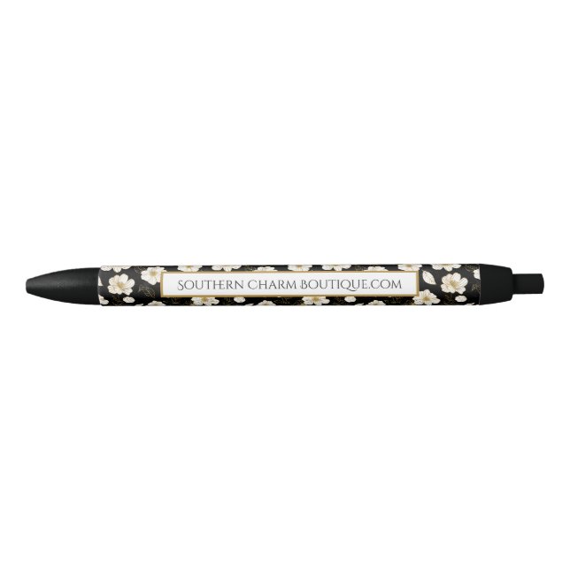 Stylo Noir Fleurs en or blanc chic  (Devant)