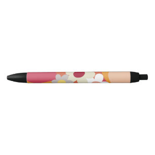 Stylo Noir Fleurs et vagues de style rétro