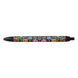 Stylo Noir Fleurs folkloriques Wycinanki noir 