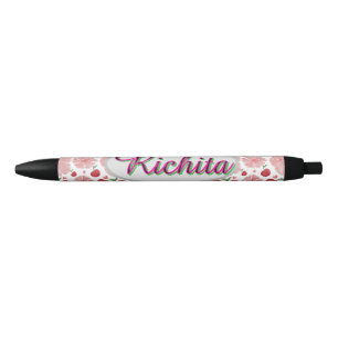 Stylo Noir Fleurs personnalisées et aquarelles florales