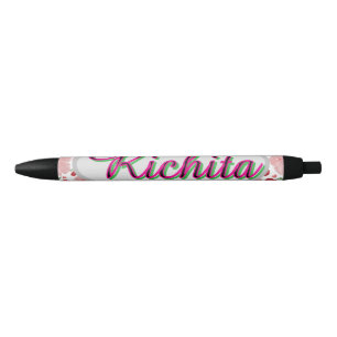 Stylo Noir Fleurs personnalisées et aquarelles florales