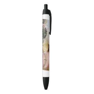 Stylo Noir Fleurs roses à l'encre noire