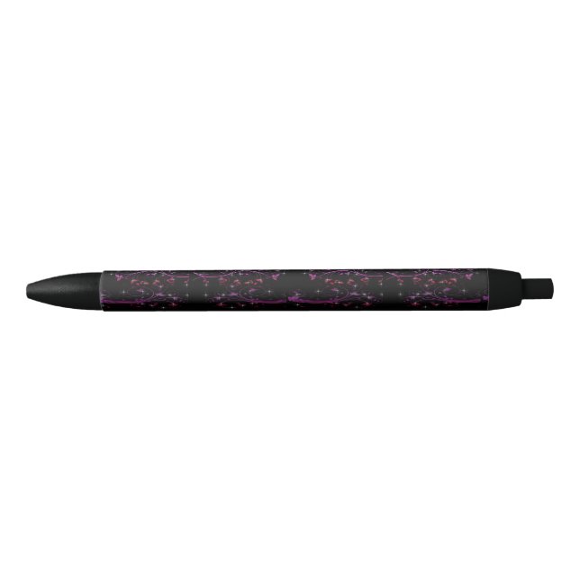 Stylo Noir Fleurs roses chaudes (Devant)
