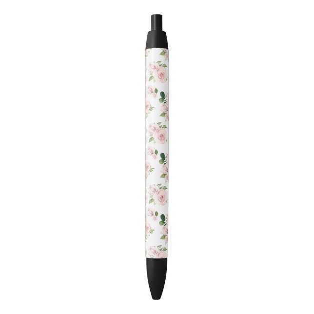 Stylo Noir Fleurs roses, Roses roses, Fleurs Aquarelles (devant Vertical)