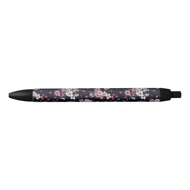 Stylo Noir Fleurs Sakura Roses Noires, Design Motif, (Devant)